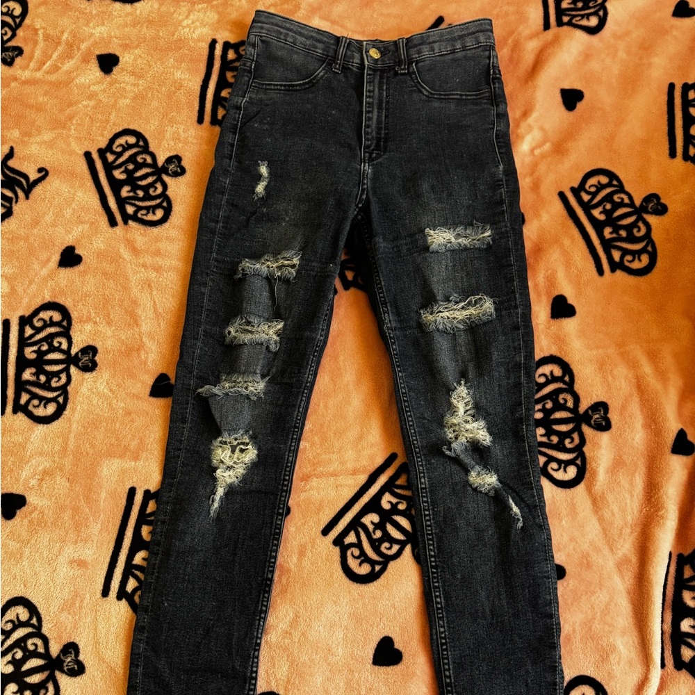 Distressed Dark Blue Jeans